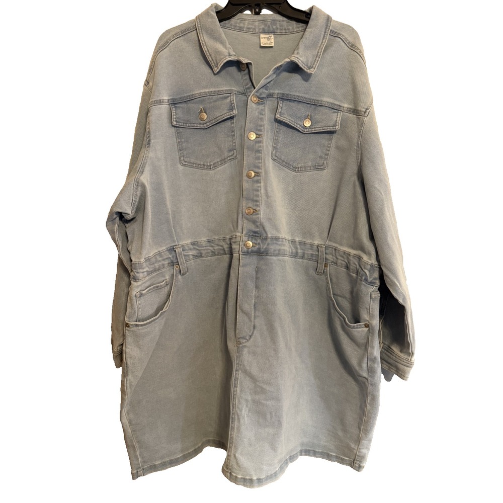 NWT Terra & Sky Heavy Light Stone Washed Denim Dress Size 3X Long Sleeve